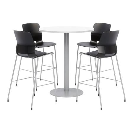 Kfi KFI 42" Round Bistro Table & 4 Barstool Set, White Table With Black Stools OLTFL42RD-B1922-SL-41-D354-4-OL2700BR-P